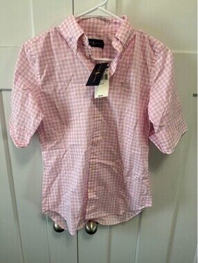 NWT Polo Ralph Lauren womens gingham  button up pink poplin shirt size XS